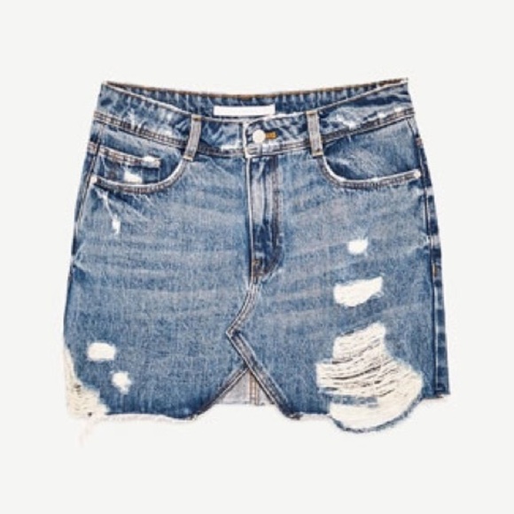 Zara Dresses & Skirts - Zara Distressed Denim Mini Skirt